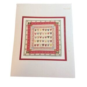 Ira Roberts Beverly Hills Quilt Heart Art Print Matted Pier 1 Folk Art 11x14 VTG